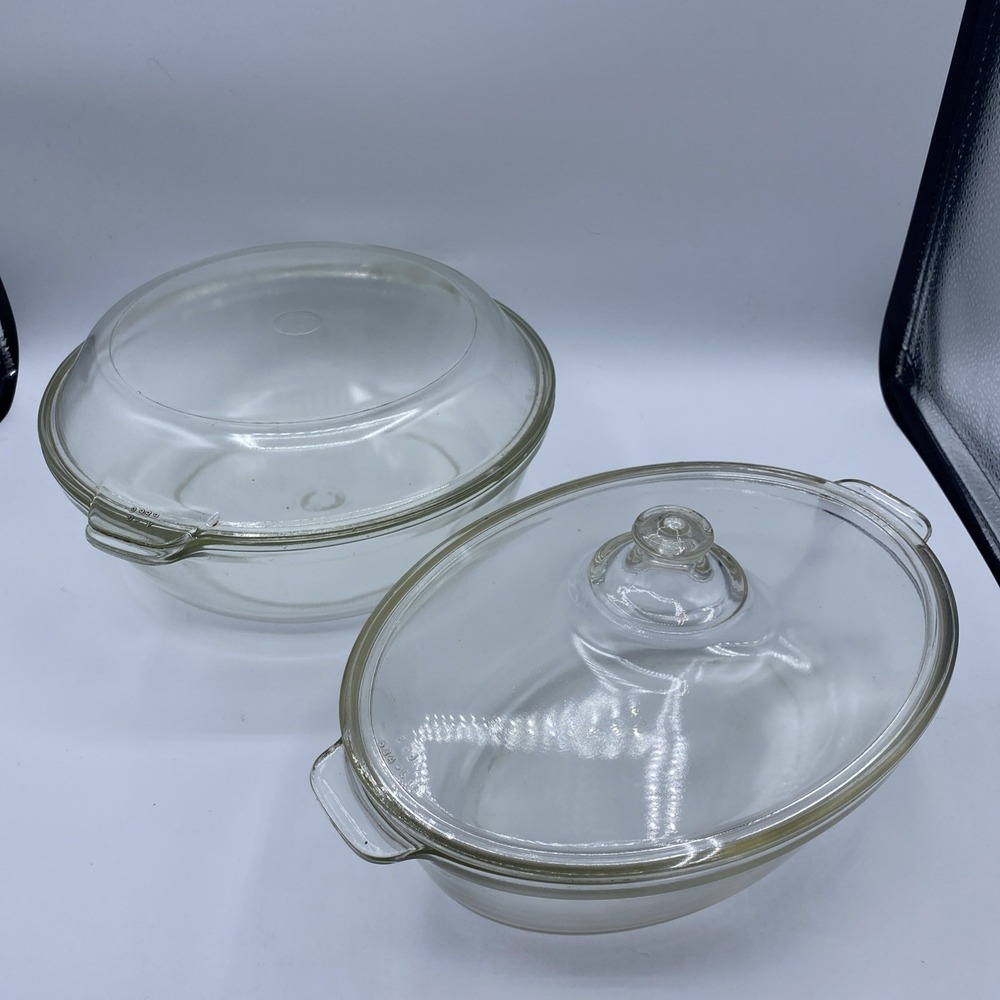 Pyrex Set Casserole Dishes Clear Glass Vintage‎ Oval Round Lids Baking Kitchen